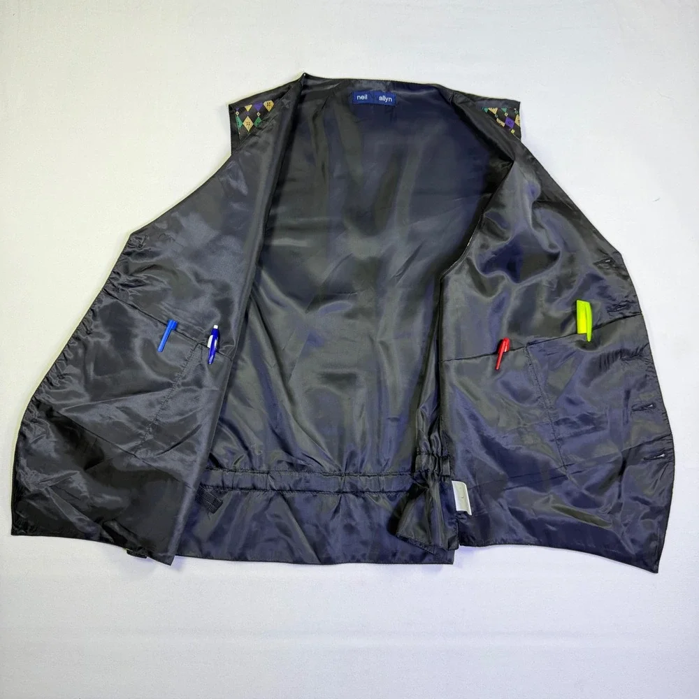 Neil Allyn Men's Tuxedo Vest Large Mardi Gras Harlequin Diamond Green Gold
